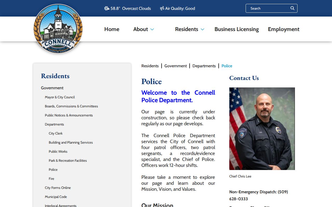 Franklin County Connell Police page for Connell arrest-record requests