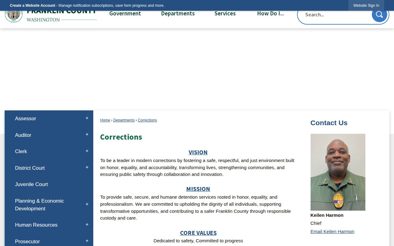 Franklin County Corrections Center custody records page
