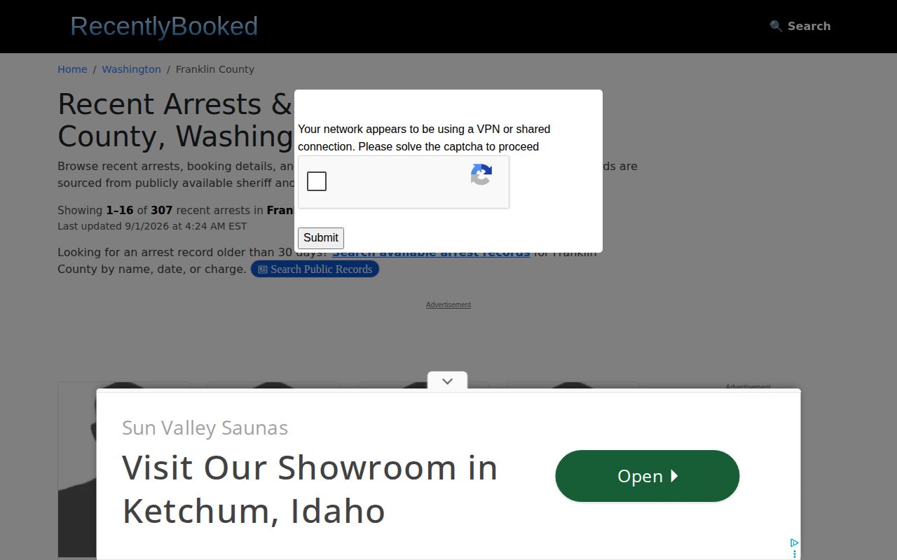 Franklin County unofficial secondary booking records source