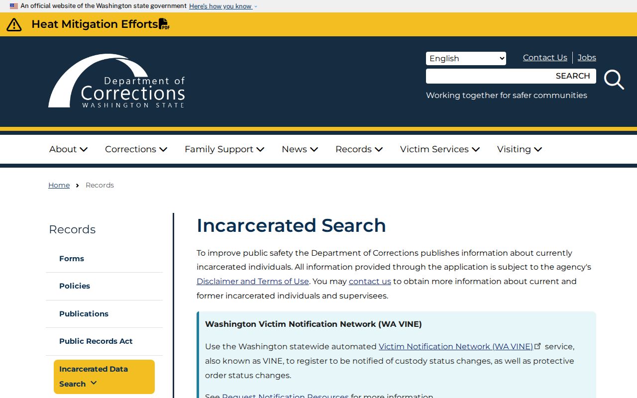Franklin County state custody record search through Washington DOC